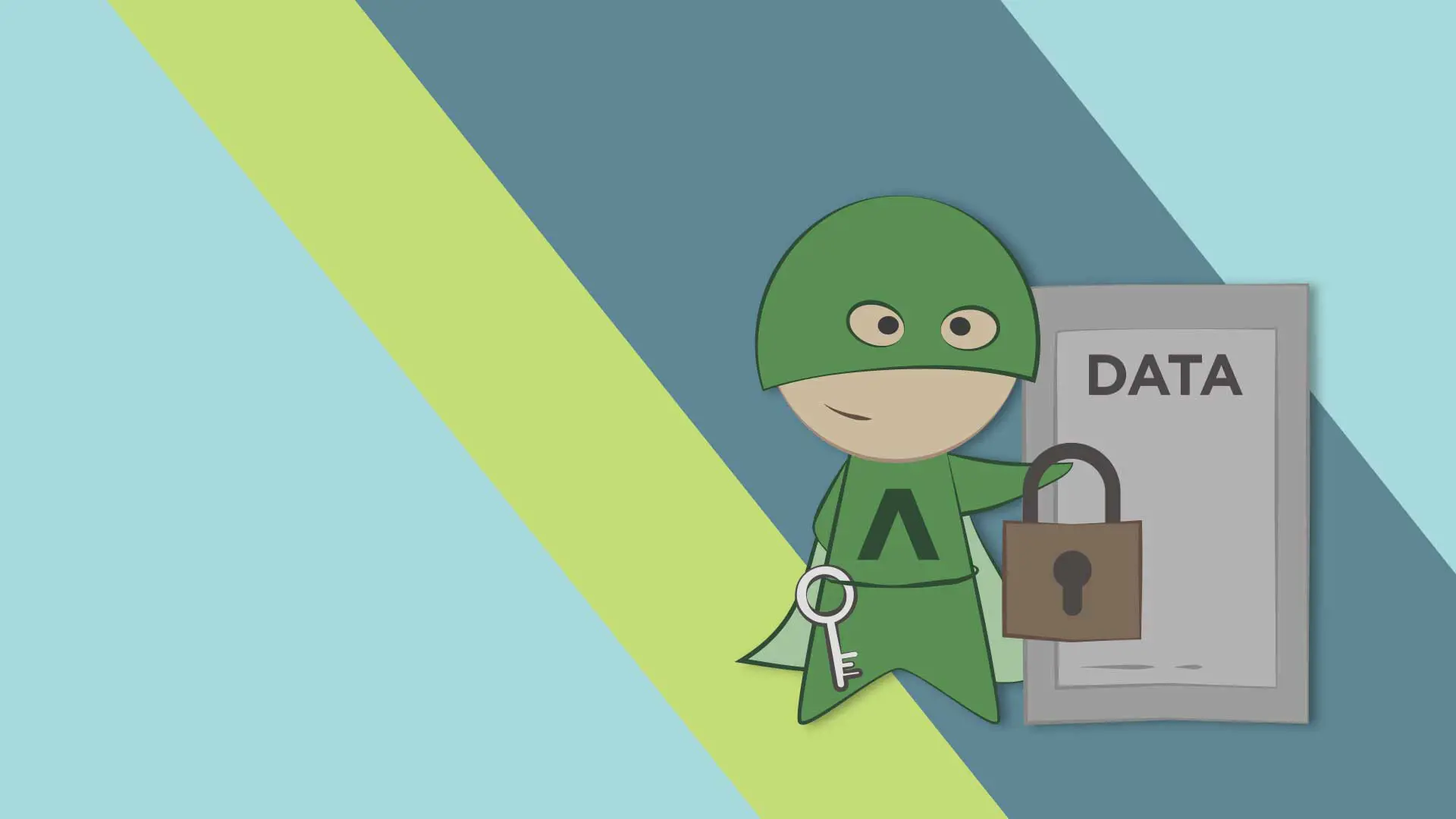 image of a green super hero with a padlock keeping data save
