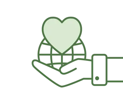 icon with a hand holding the earth with a heart