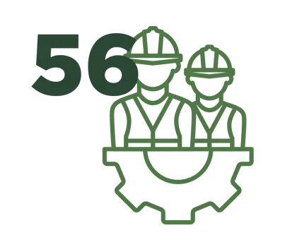 icon of two workers with helmet together with a gear and the number 55