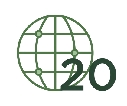 icon of the globe with 3 dots and the number 20