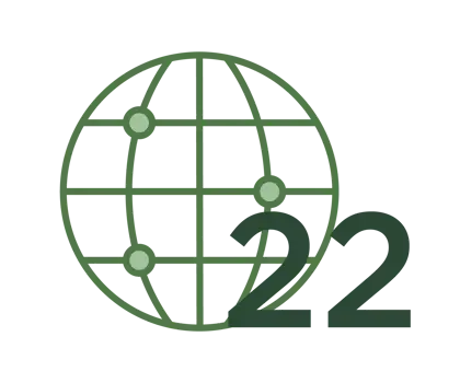 icon of the globe with 3 dots and the number 22