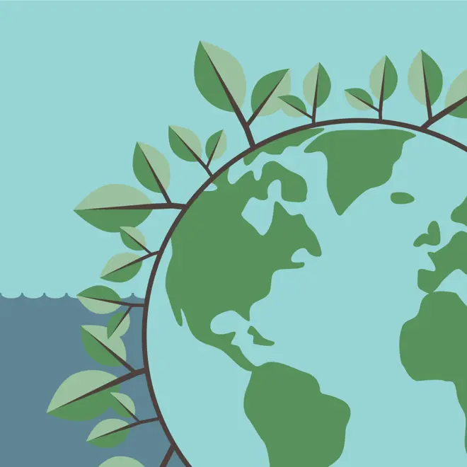 illustration of a globe with green leaves