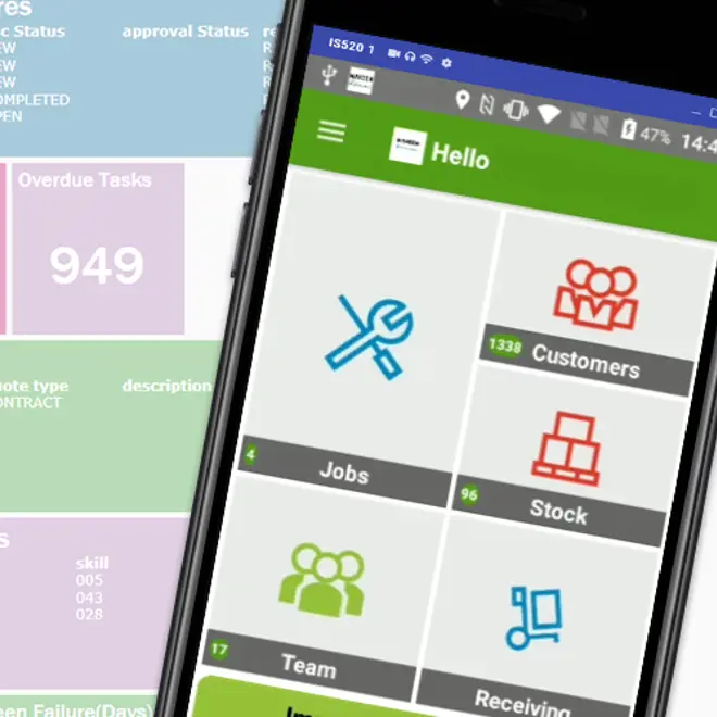 Screendump of MAKEEN Energys FSM system on a mobile device