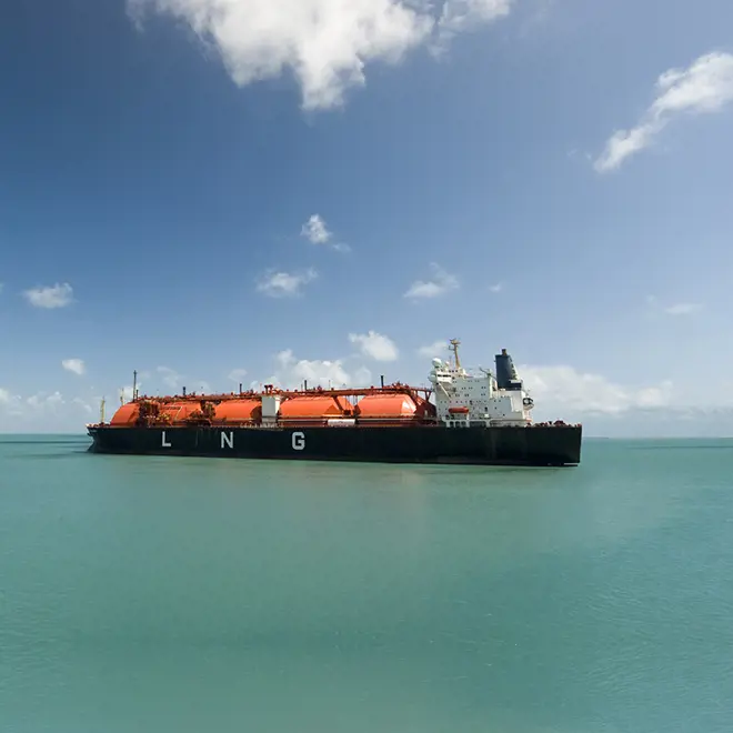 image of a LNG ship, water and blue sky