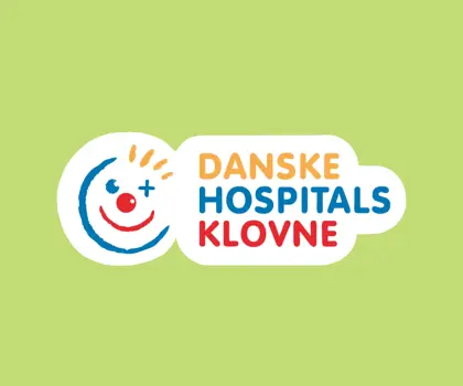 The Danish Hospital Clowns logo on a green background