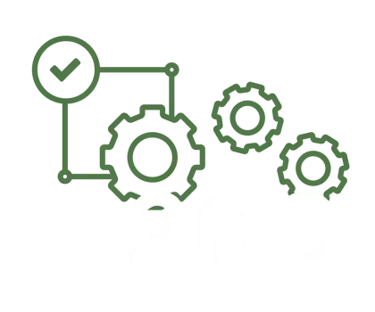 icon of several gears working together and a checkmark